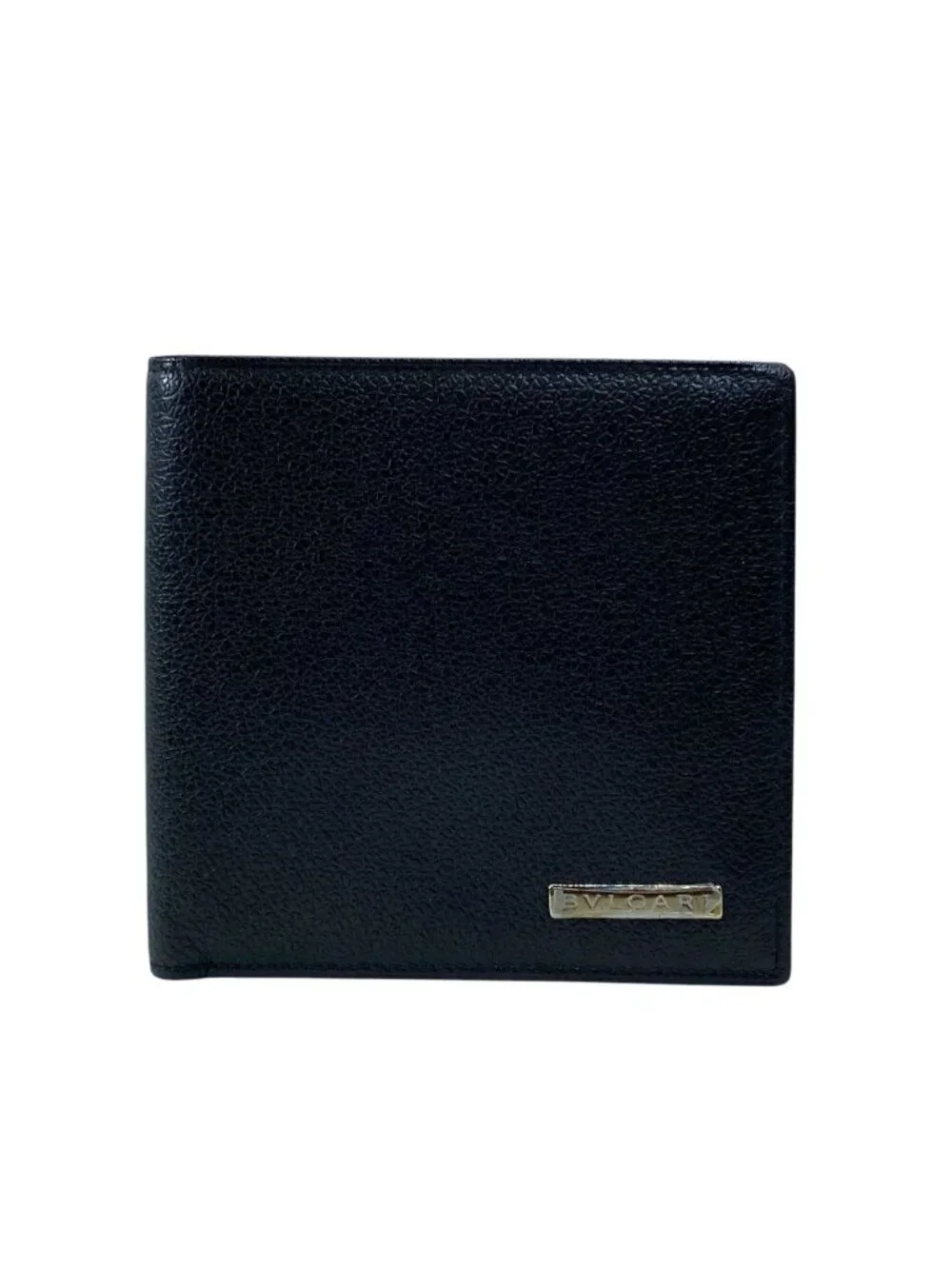 Bvlgari Logo Bifold Wallet Folding Billfold Leather Black Practical